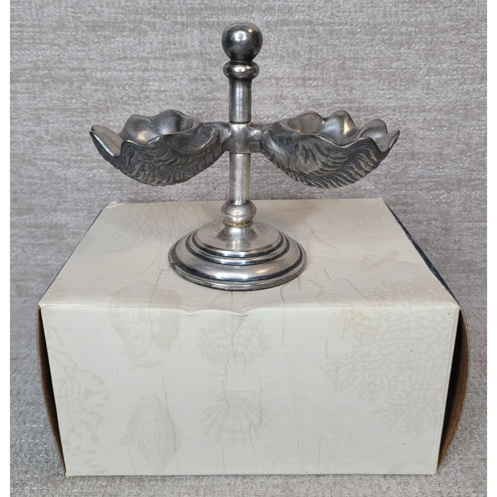 Pottery Barn Double Open Salt Cellar Pepper Nautical Clam Shell Design w/ Box